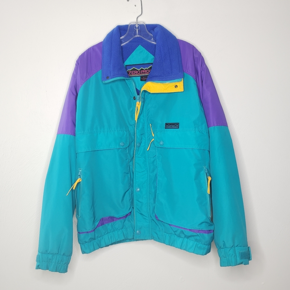 Vintage 90s Zero Proof Color Block Winter Coat Size Large